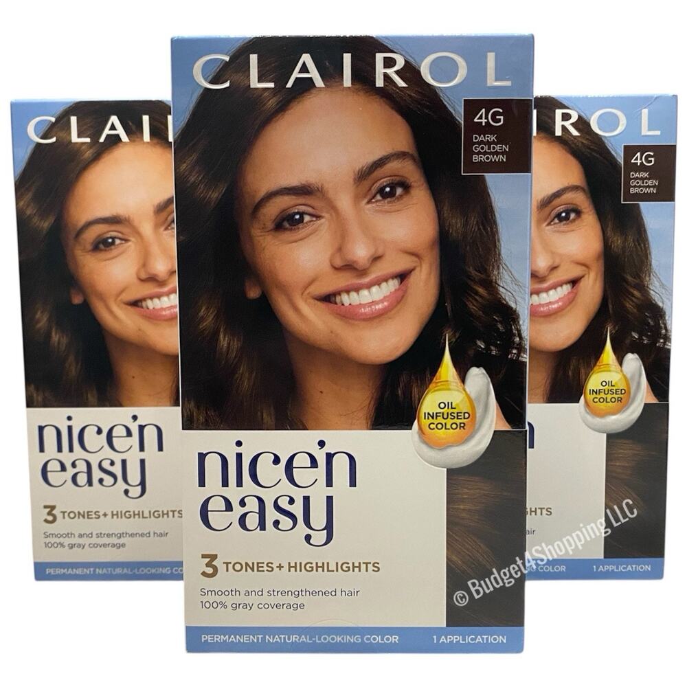 Clairol Nice'n Easy Permanent Hair Color 4G Dark Golden Brown, Pack of 3